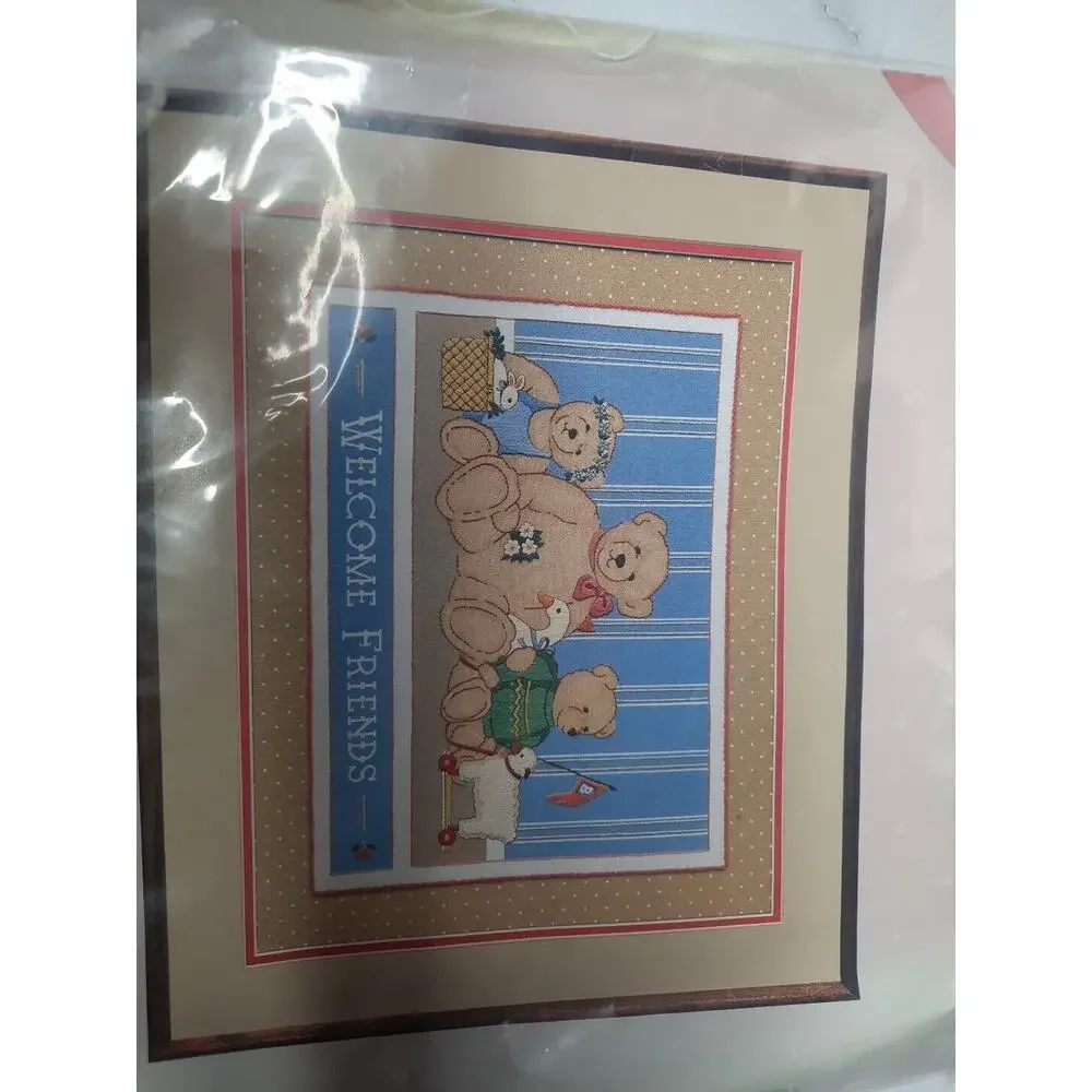 1986 Dimensions From The Heart Crewel Kit Bear Friends Welcome